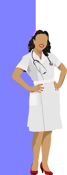 Verpleegster met witte doktersmok. Vectorillustratie — Stockvector