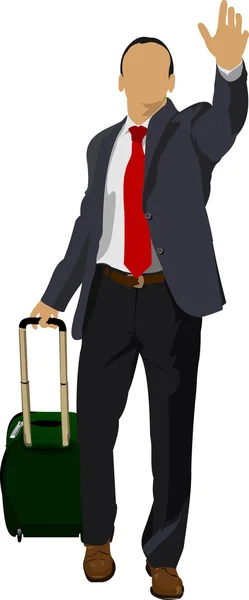 Biznes człowiek z walizką. Ilustracja wektorowa — Wektor stockowy