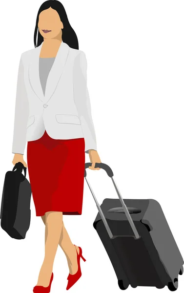 Affärskvinna med resväska. vektor illustration — Stock vektor