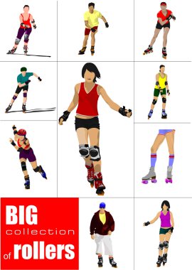 Big collection of Roller skater silhouettes on a white backgroun clipart