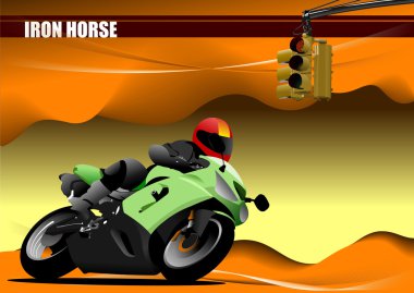 Abstract hi-tech background. Desert with motorcycle image. Vecto clipart