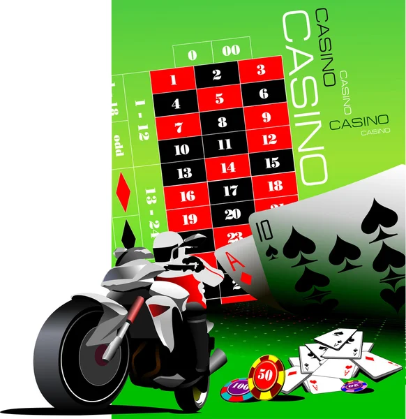 Kasino element med sport motorcykel bild. Vektorillustration — Stock vektor