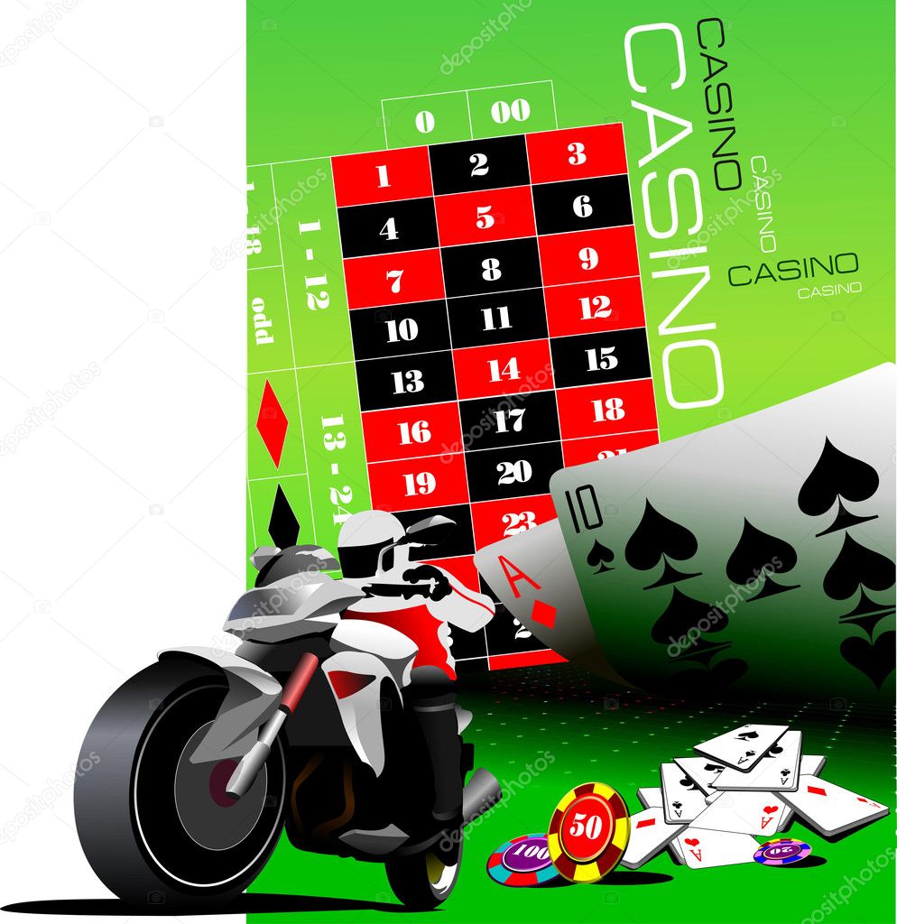 Casino elements with sport motorcycle image. Vector illustration