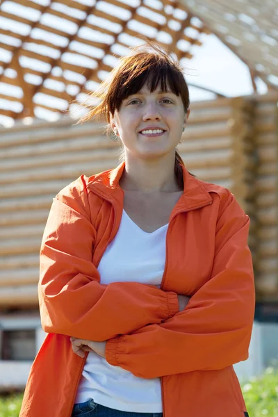 Žena proti stavební práce — Stockfoto