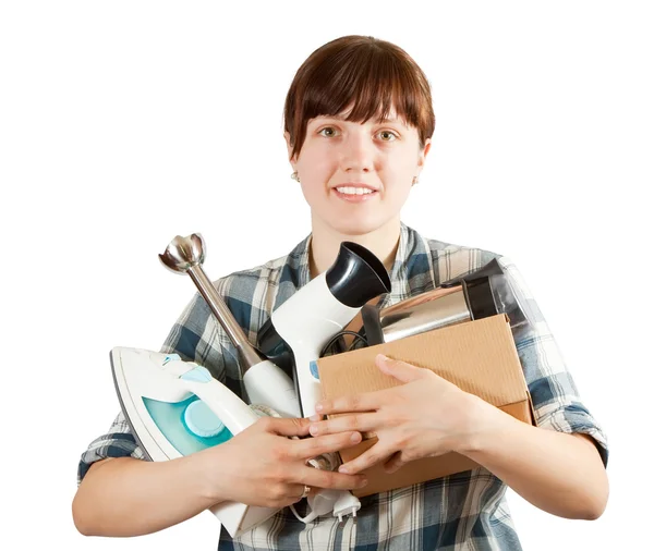 Girl with household appliances — Stock Photo, Image