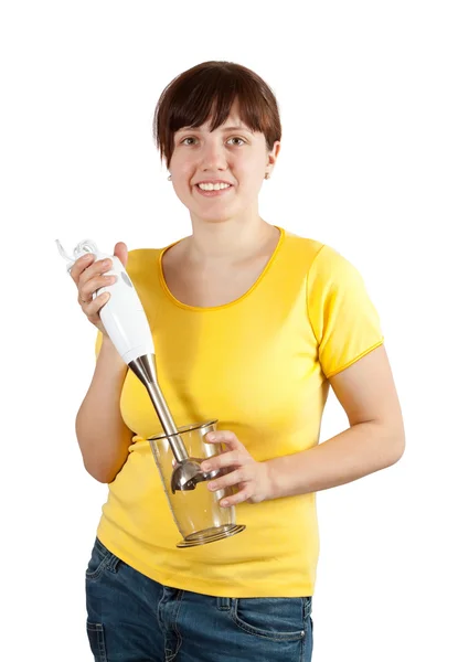 Girl with electric blender — Stock Photo, Image