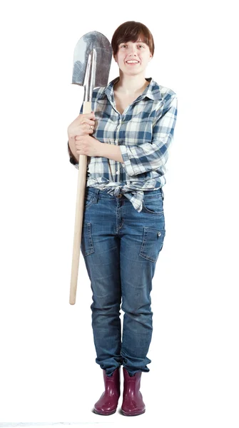 Happy woman with spade — Stock Photo, Image