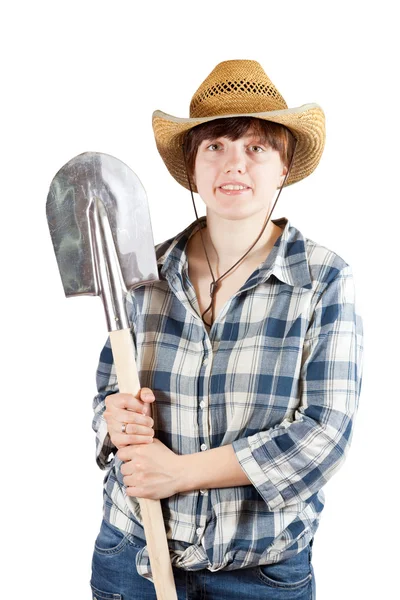 Kadın çiftçi spade ile — Stok fotoğraf