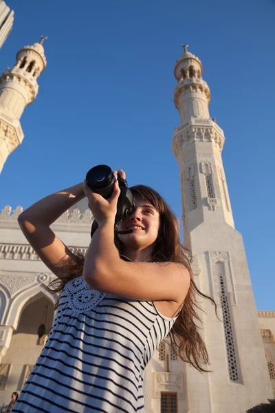 Photographer tourist with photocamera — Stock Photo, Image