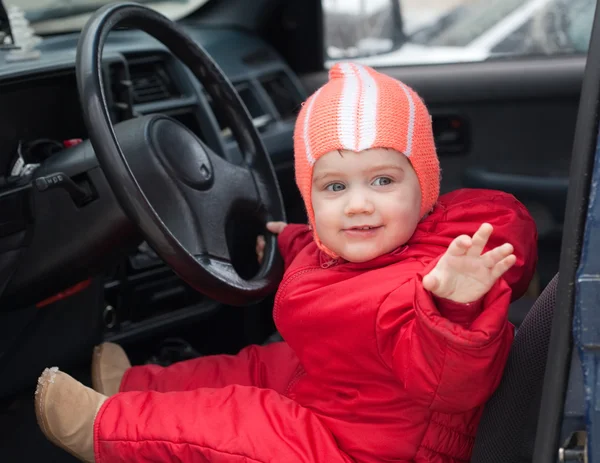 Toddler driving car — Stock Photo, Image
