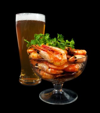 Fried prawns and beer clipart