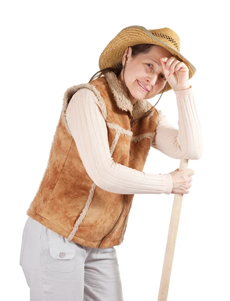 Volwassen vrouw met spade — Stockfoto