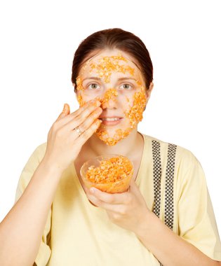 Woman making bio face-pack clipart