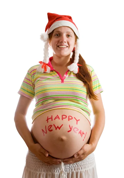 Femme enceinte en chapeau de Père Noël — Photo
