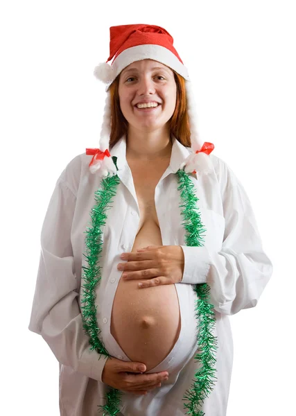 孕妇在圣诞服饰 — 图库照片