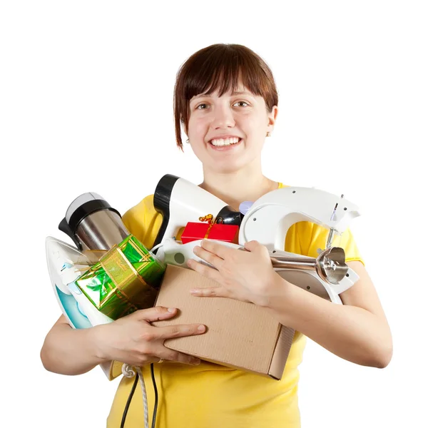 Mulher com eletrodomésticos — Fotografia de Stock