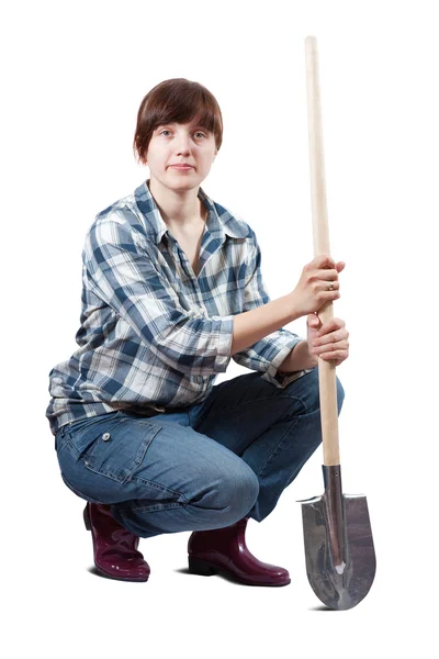 Serious woman with spade — Stock Photo, Image
