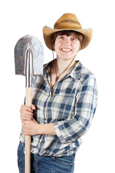 Молода жінка з лопатою — стокове фото