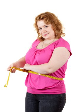 Fat woman measuring waist clipart