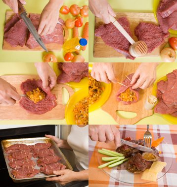 Stages of cooking stuffed beef clipart