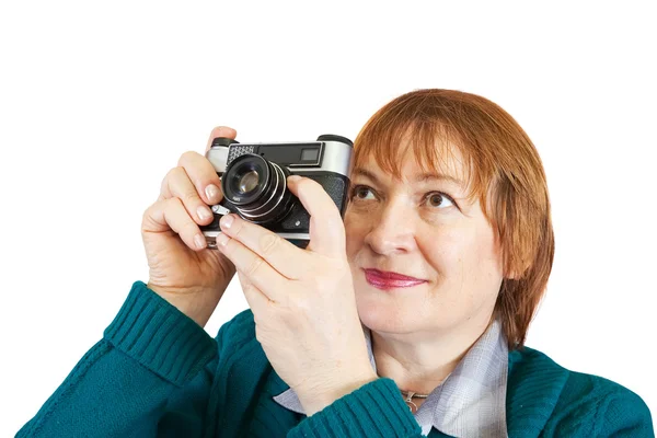 Stock image Senior woman with analogue camera