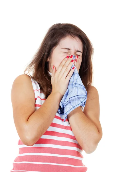 Sneezing sick girl — Stock Photo, Image