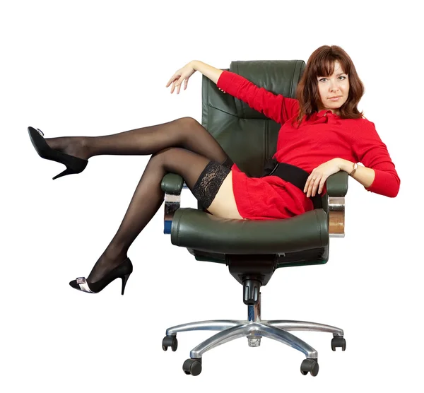 Σέξι γυναίκα στο γραφείο του πολυθρόνα — Φωτογραφία Αρχείου