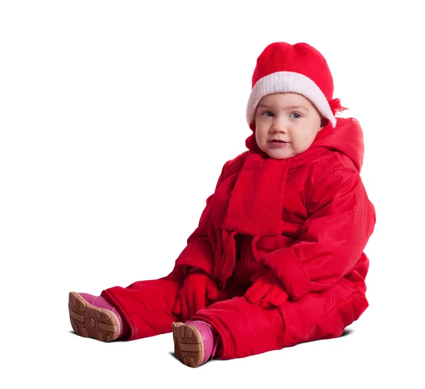 Μικρό παιδί με χειμερινά ρούχα. απομονωθεί σε λευκό — Φωτογραφία Αρχείου