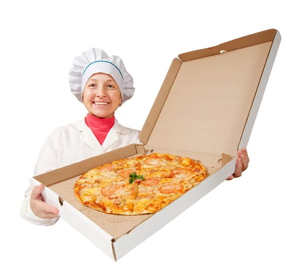Cocinar con la pizza. aislado en blanco — Stok fotoğraf