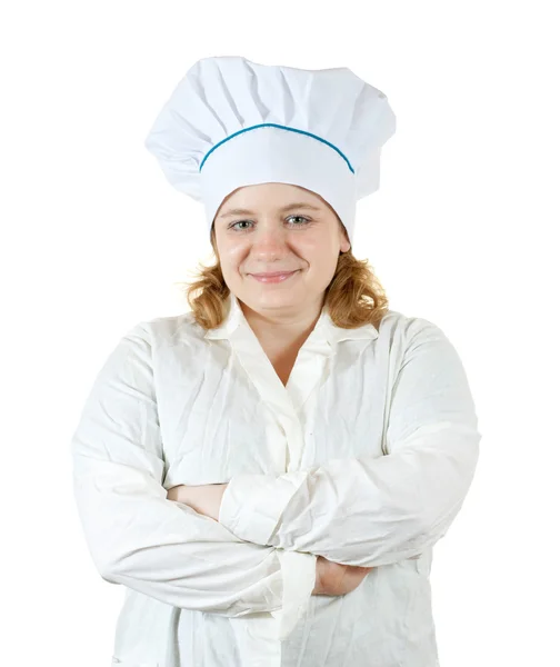 Cuoco donna su sfondo bianco — Foto Stock