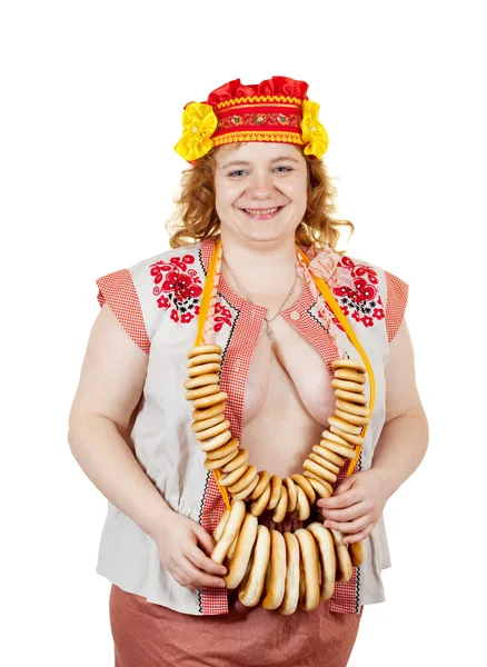 Erotische schot van vrouw in Russische folk kleren — Stockfoto