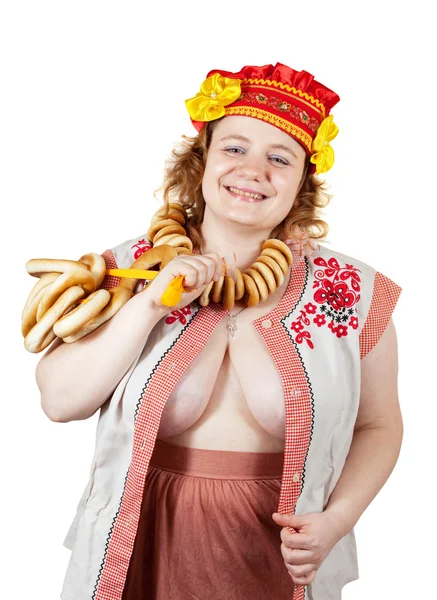 Erotický snímek ženy v ruské lidové oblečení — Stock fotografie
