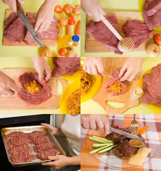 stock image Stages of cooking stuffed beef