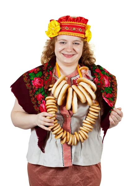 ロシアの伝統的な服の女 ストック画像