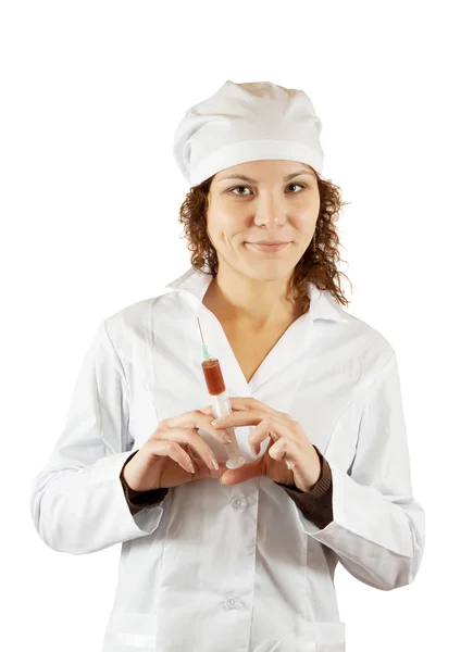 Porträt einer Krankenschwester mit Spritze — Stockfoto