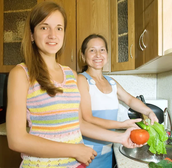 Mother and daughter with vegetables — Stock Photo, Image