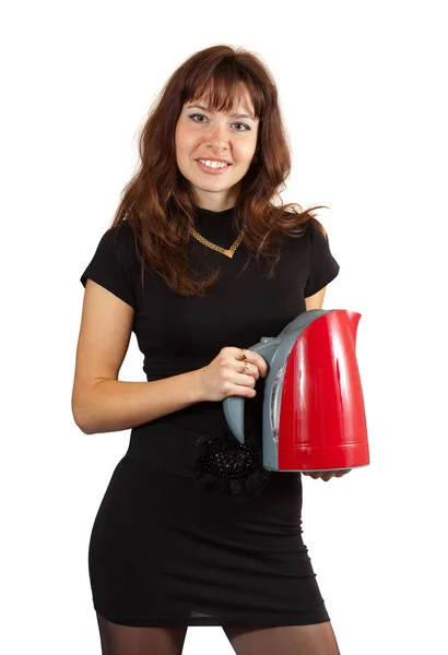 stock image Woman with electric tea kettle