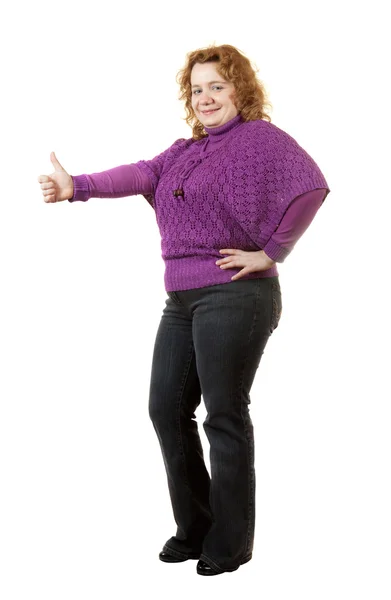 Happy fat ugly woman. Isolated over white background — Stock Photo, Image