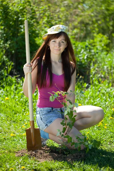 Young woman resetting sprouts — Stock Photo, Image