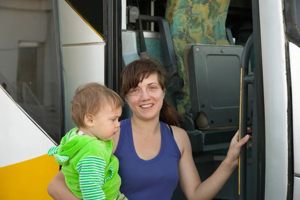 Mother and child traveling on bus — Stock Photo, Image