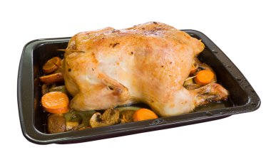 Baked chicken in roasting pan clipart