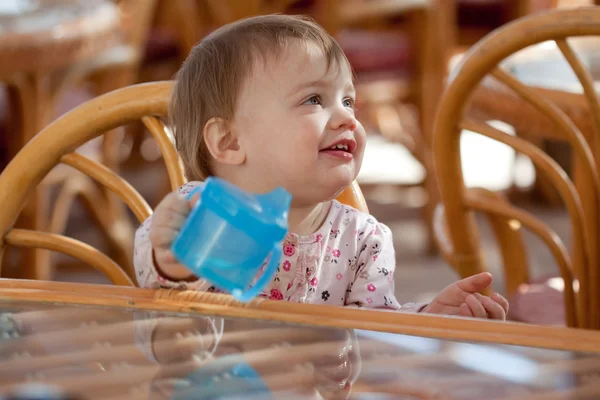 Toddler with baby bottle — Stock Photo, Image