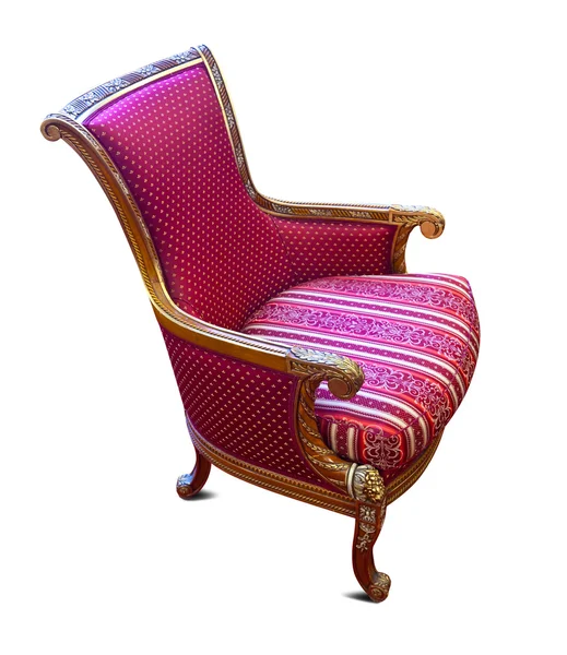 Red armchair with golden details on white — Stok fotoğraf