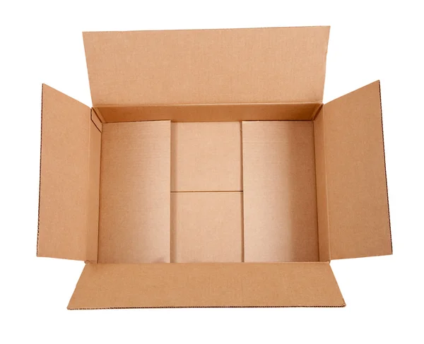 Открытая картонная коробка. Изолированный над белым — стоковое фото