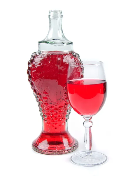 Vieja botella y copa con vino — Foto de Stock