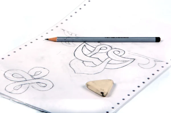 Desenho a lápis sobre papel — Fotografia de Stock