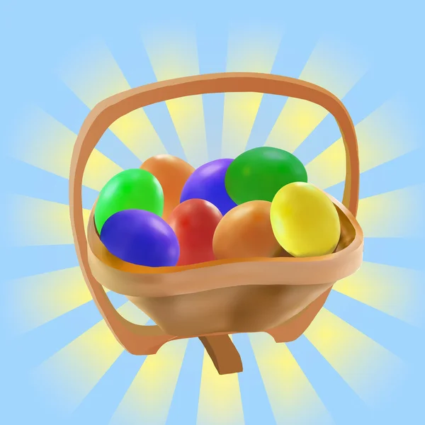 Easter eggs in wooden bow — Stock Photo, Image