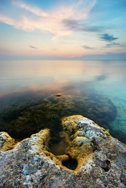 Meer und Felsen bei Sonnenuntergang. — Stockfoto
