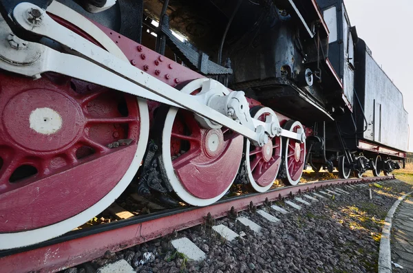 Stará parní lokomotiva kotouče a tyče — Stock fotografie