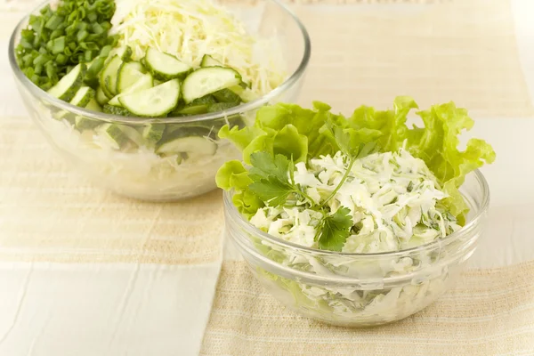 Salad of early cabbage and cucumber with mayonnaise — Stock Photo, Image